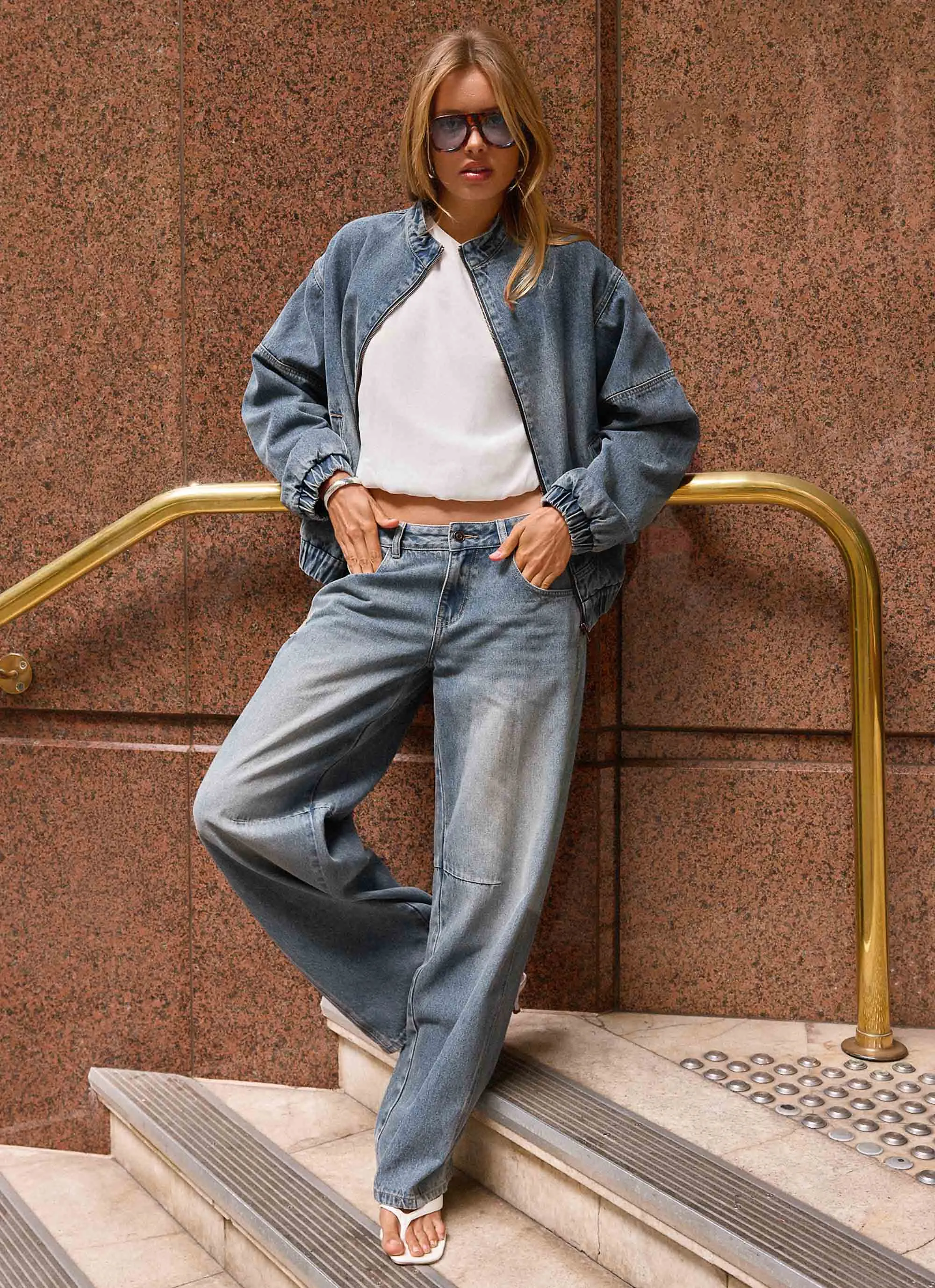 Waylon Denim Bomber Jacket - Mid Wash Blue sold by Peppermayo product image thumbnail 3