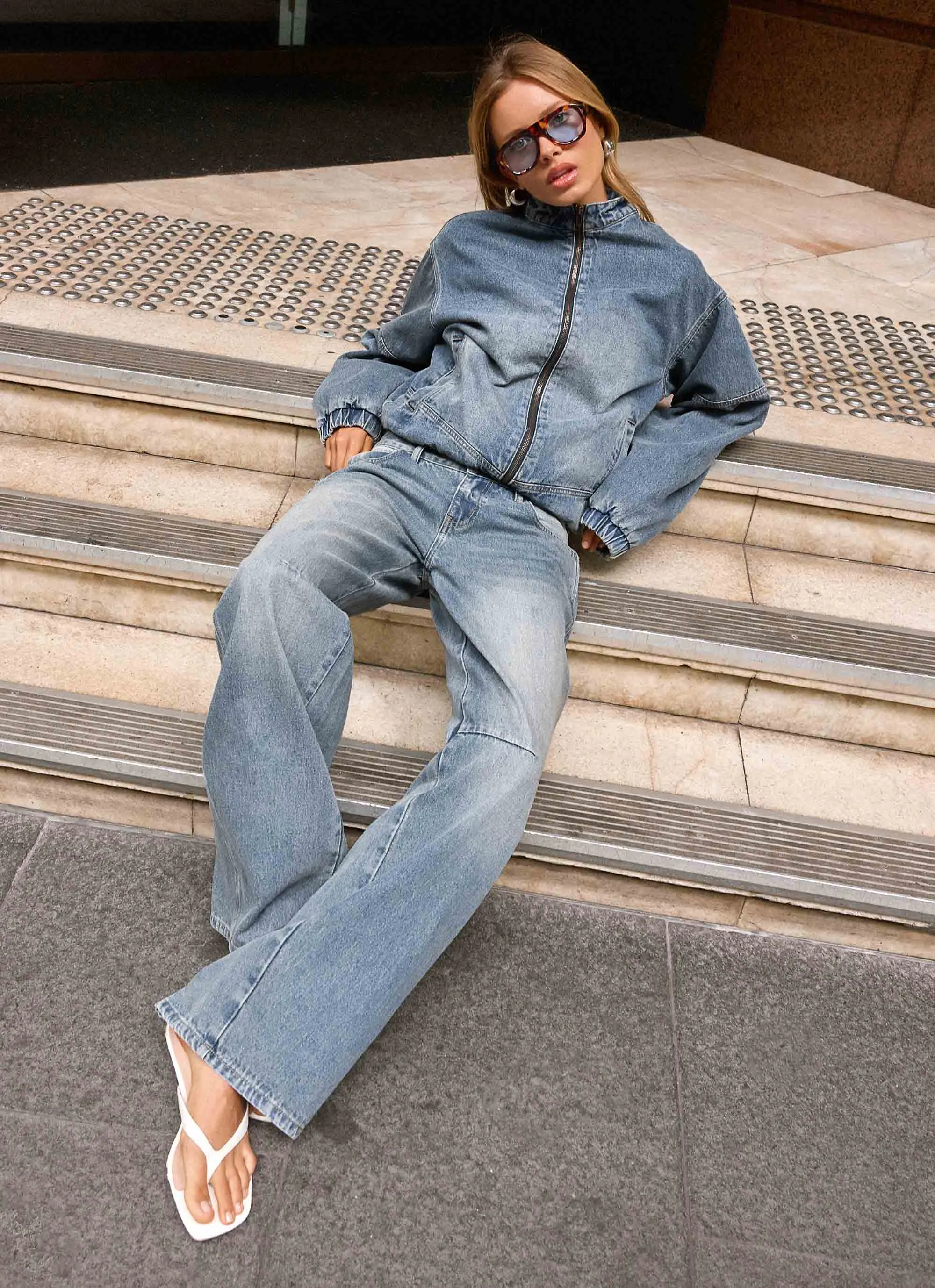 Waylon Denim Bomber Jacket - Mid Wash Blue sold by Peppermayo product image thumbnail 4