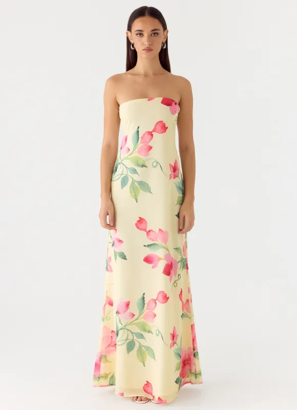 Bronte Strapless Maxi Dress - Lemon Soleil made by Peppermayo