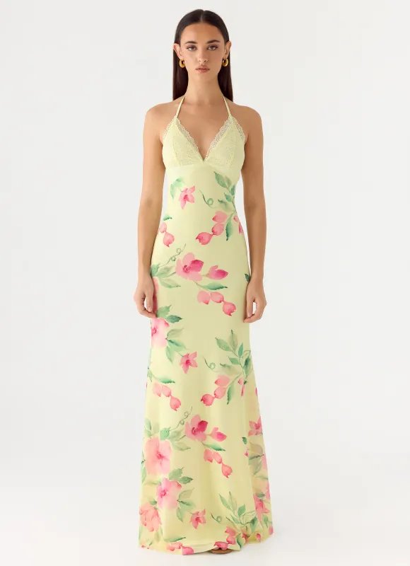 Takedown Halter Maxi Dress - Lemon Soleil sold by Peppermayo