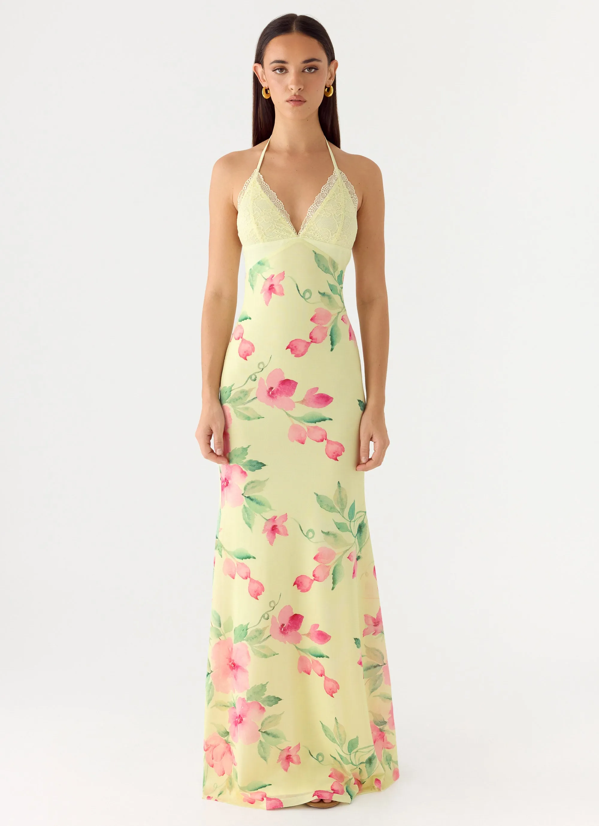 Takedown Halter Maxi Dress - Lemon Soleil sold by Peppermayo