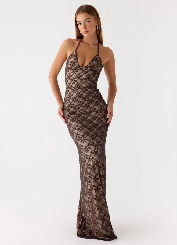 Zecca Lace Maxi Dress - Chocolate made by Peppermayo