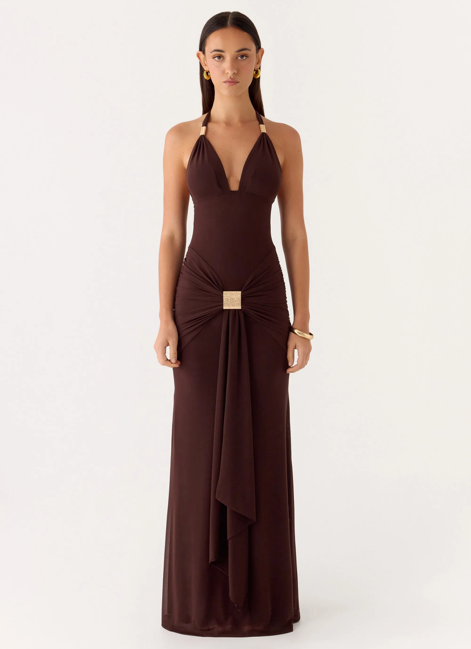 Miyah Halter Hardware Maxi Dress - Chocolate sold by Peppermayo product image thumbnail 2
