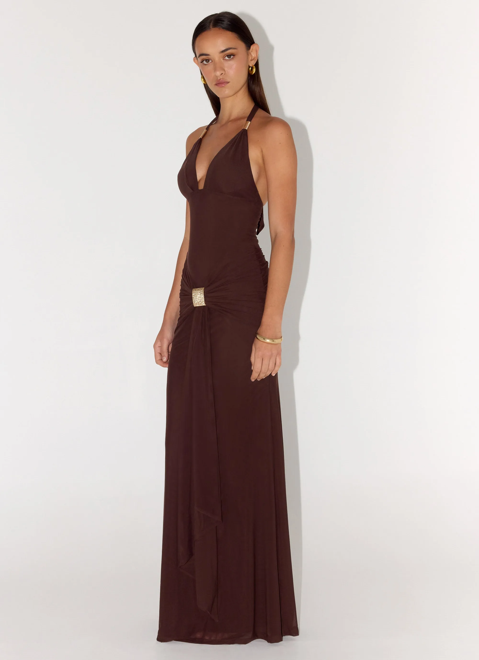 Miyah Halter Hardware Maxi Dress - Chocolate sold by Peppermayo product image thumbnail 5