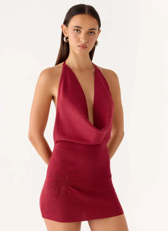 Annalise Beaded Mini Dress - Wine sold by Peppermayo