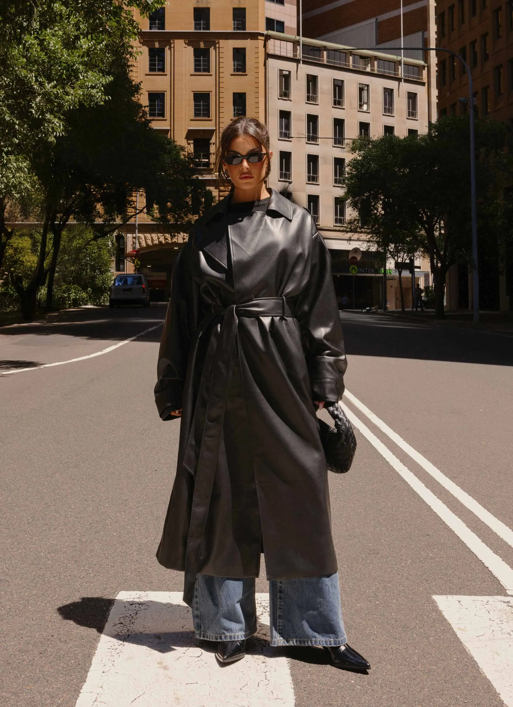 Out On The Town Faux Leather Midi Trench - Black sold by Peppermayo product image thumbnail 2