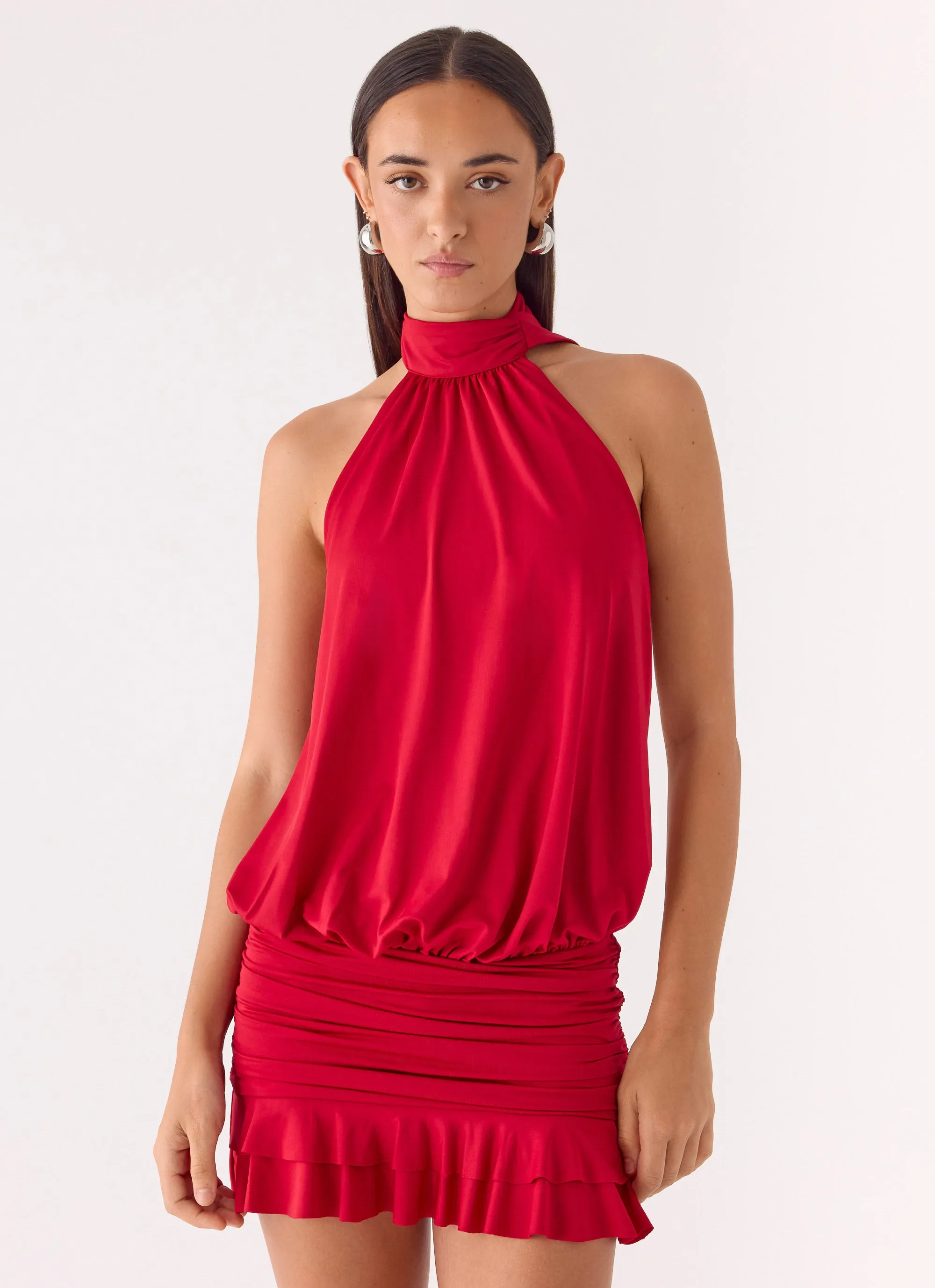 Yelena Backless Mini Dress - Deep Red sold by Peppermayo