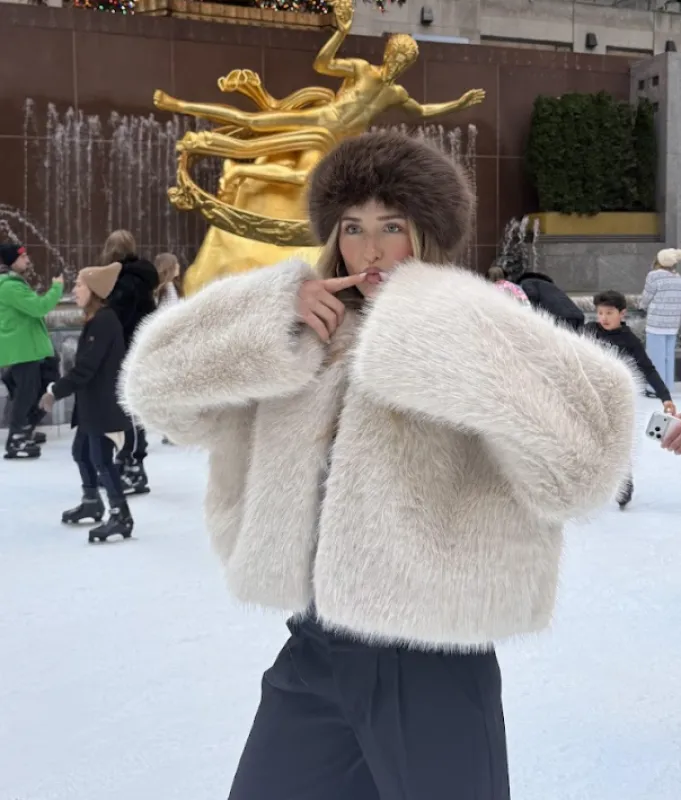 Moonscapes Faux Fur Jacket - Ivory sold by Peppermayo