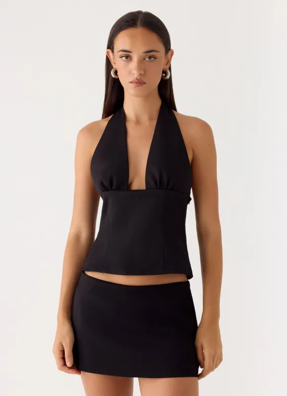 Rushing Around Halter Top - Black made by Peppermayo
