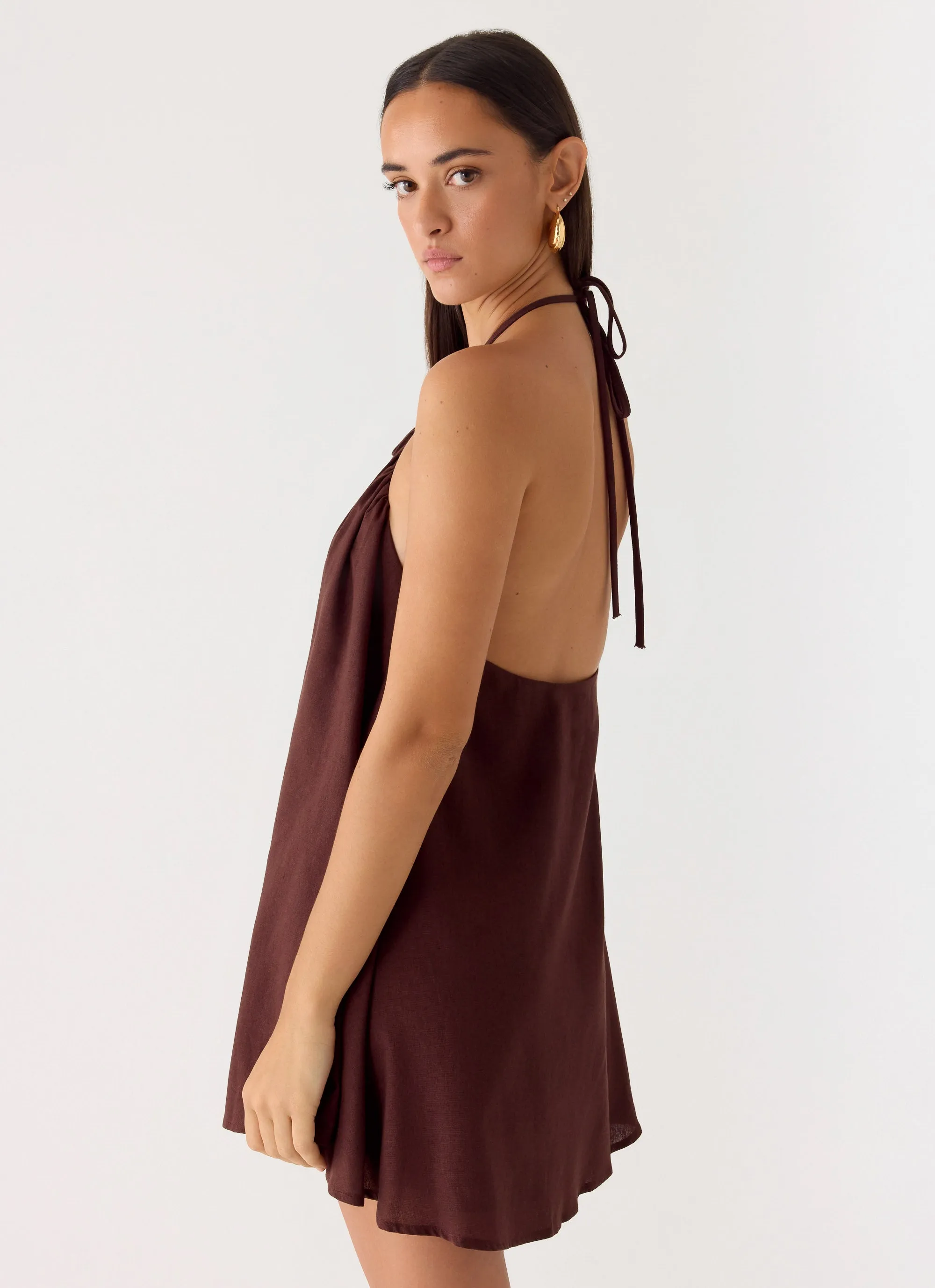Soft Breeze Linen Mini Dress - Chocolate sold by Peppermayo product image thumbnail 5