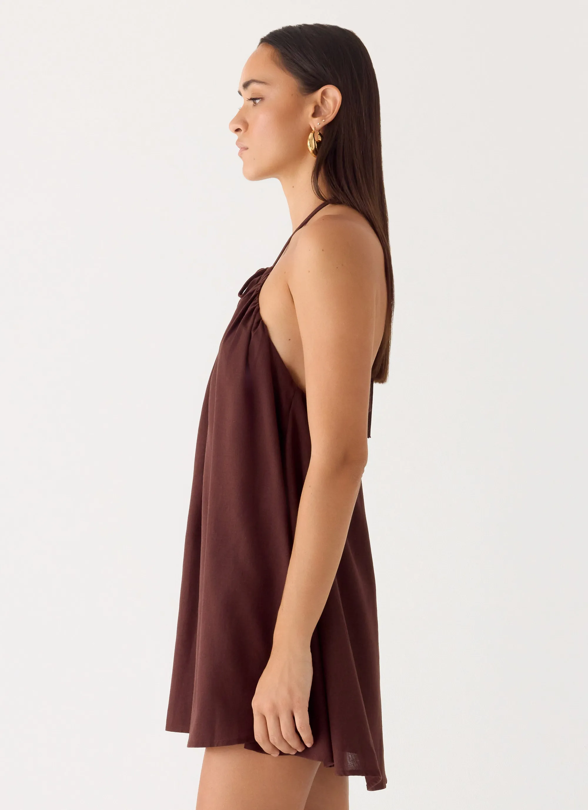 Soft Breeze Linen Mini Dress - Chocolate sold by Peppermayo product image thumbnail 3