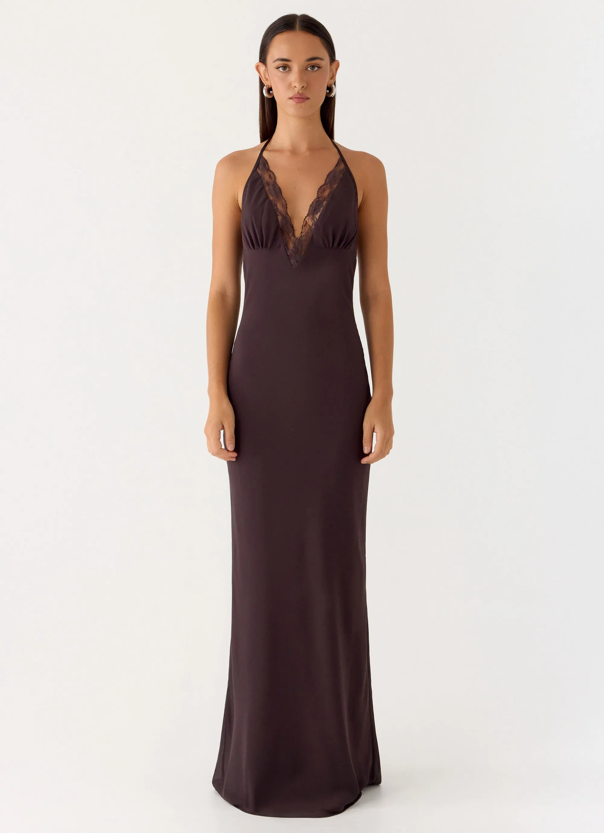 Indya Halter Maxi Dress - Chocolate sold by Peppermayo