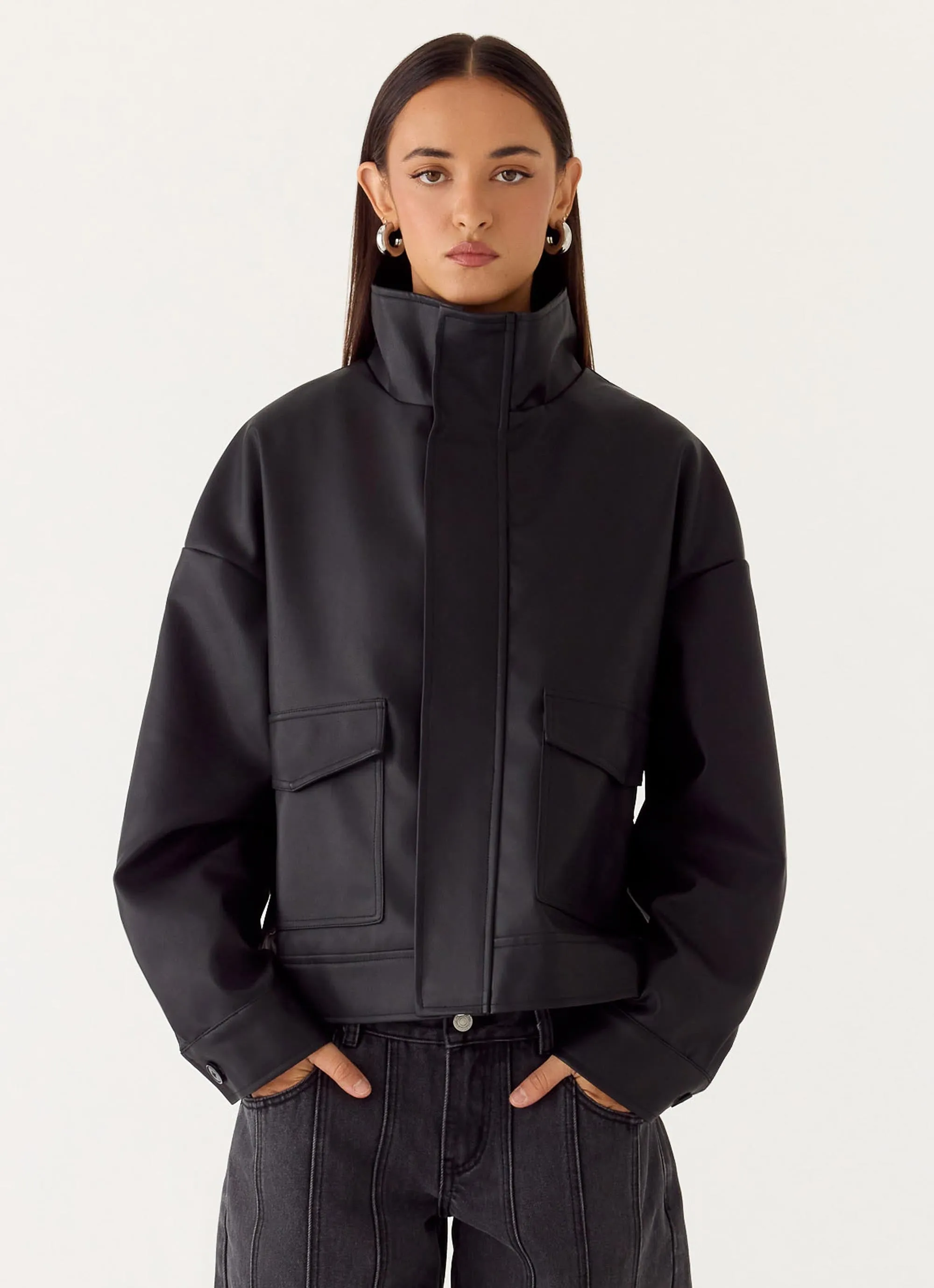 James PU Bomber Jacket - Black sold by Peppermayo
