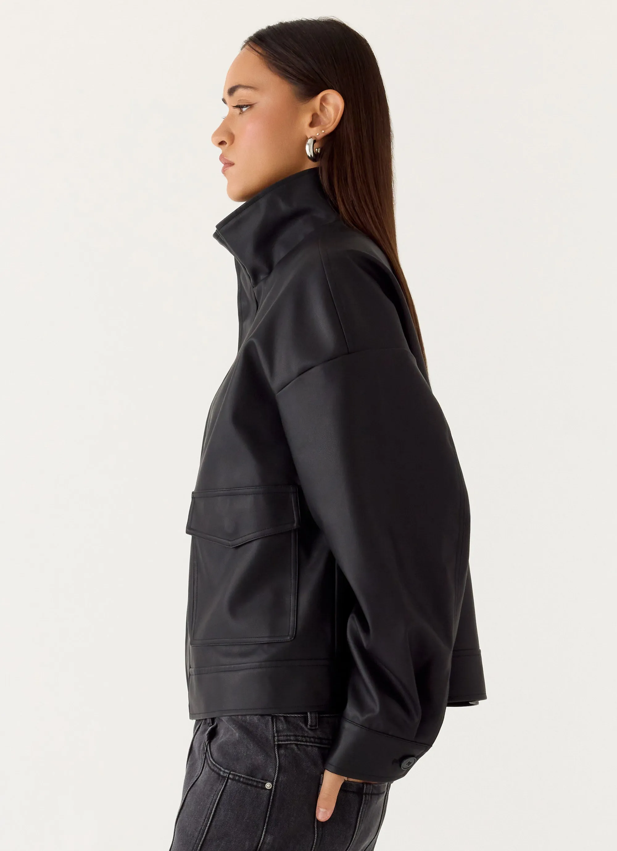 James PU Bomber Jacket - Black sold by Peppermayo product image thumbnail 3