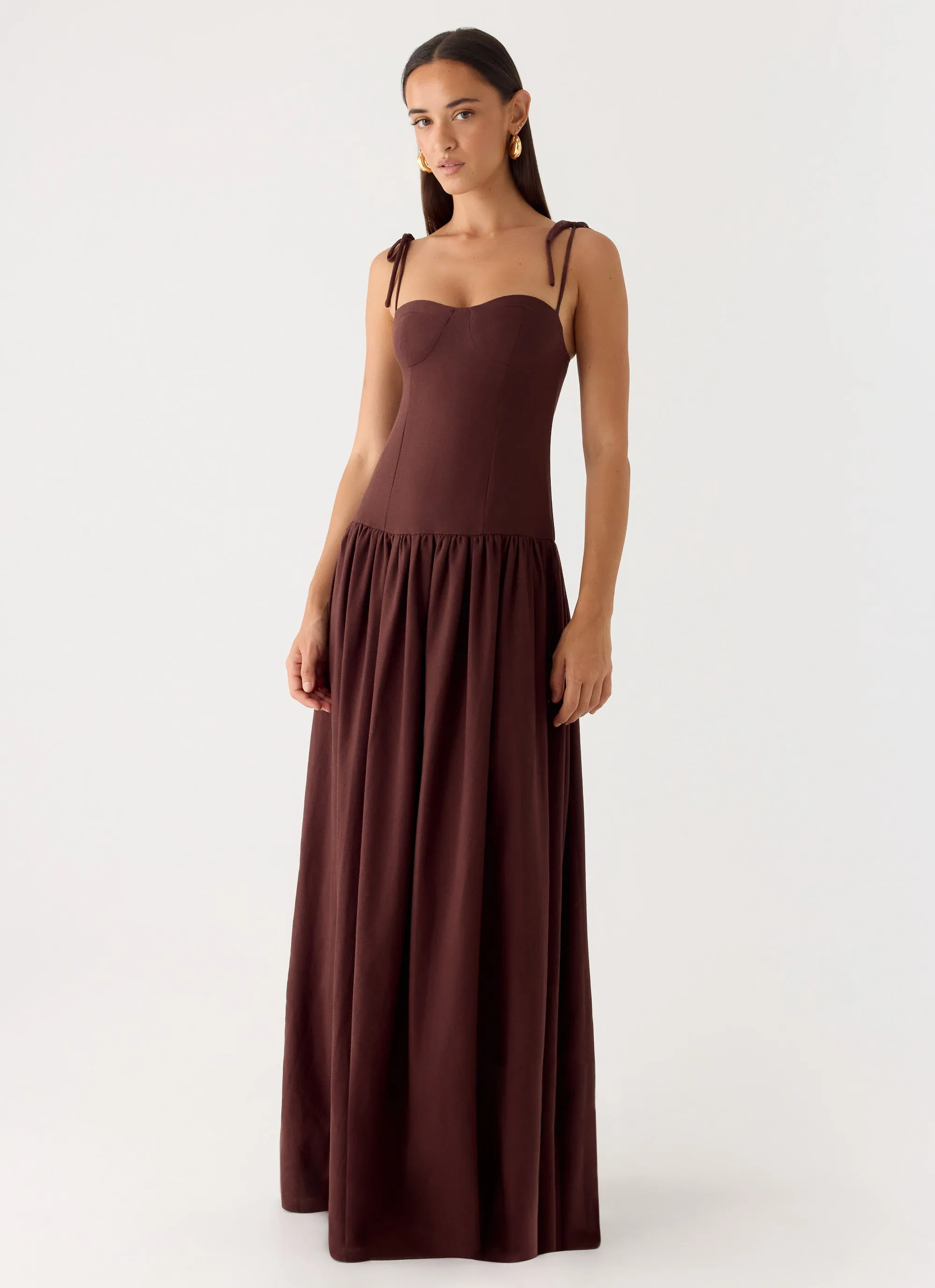 Giovanna Linen Maxi Dress - Chocolate Drizzle sold by Peppermayo