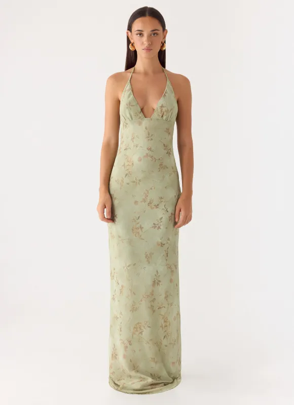 Ultra Quiet Halter Maxi Dress - Wispy Fern sold by Peppermayo