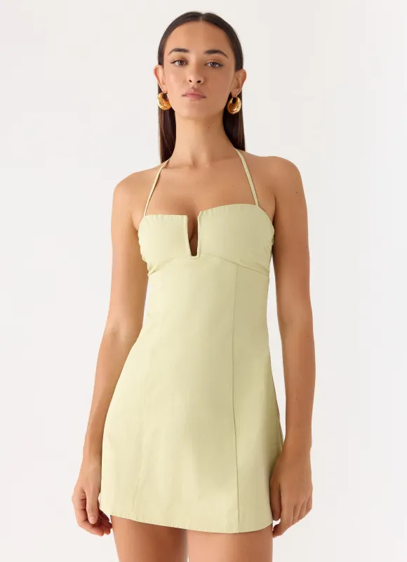 Leah Halter Mini Dress - Sage sold by Peppermayo