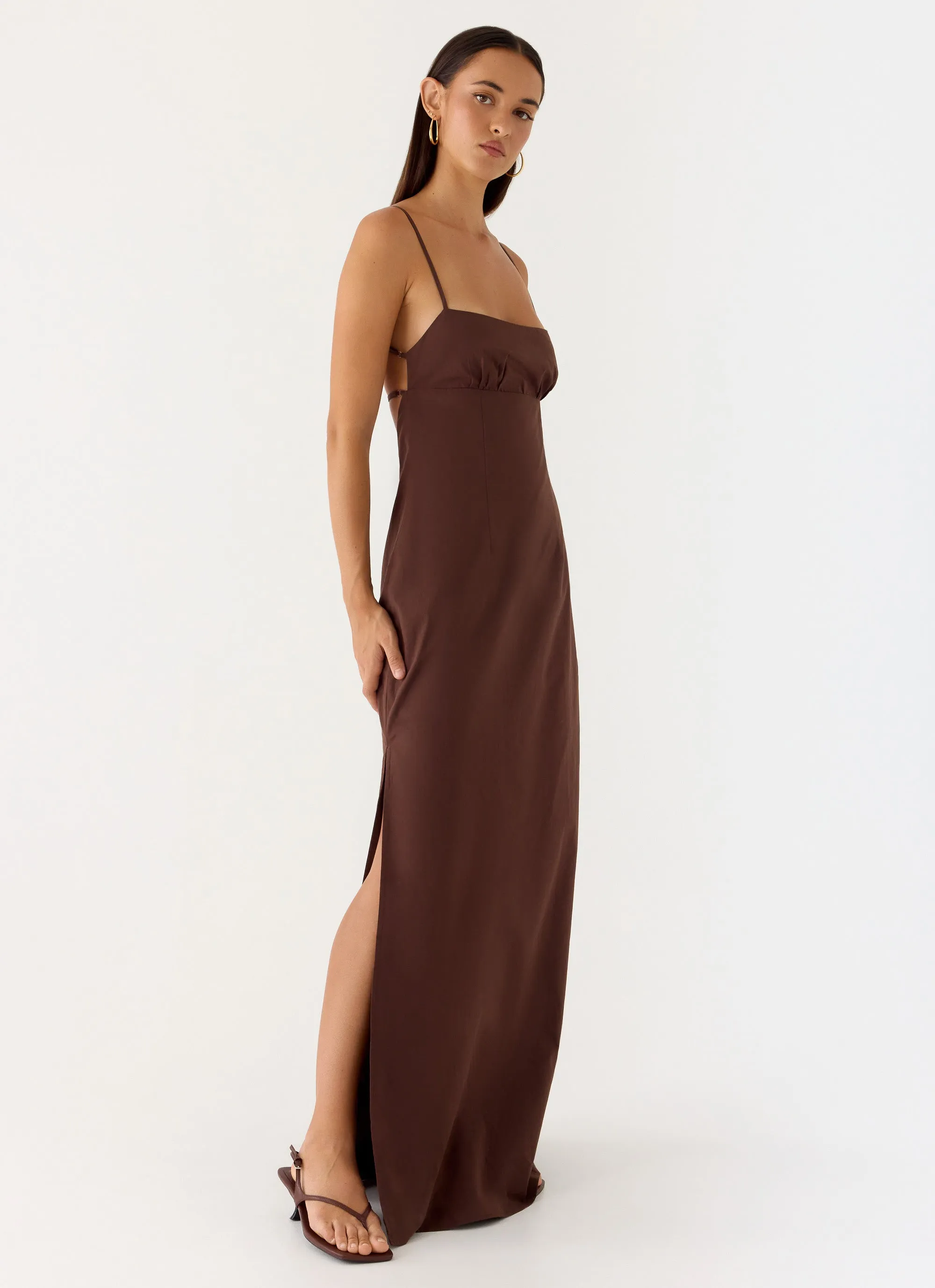 Off The Table Linen Maxi Dress - Chocolate sold by Peppermayo product image thumbnail 4