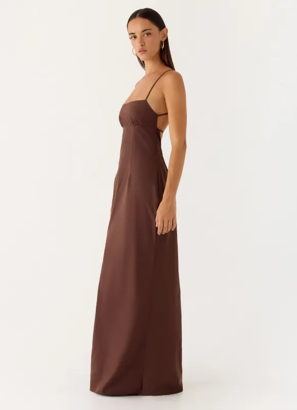 Off The Table Linen Maxi Dress - Chocolate made by Peppermayo