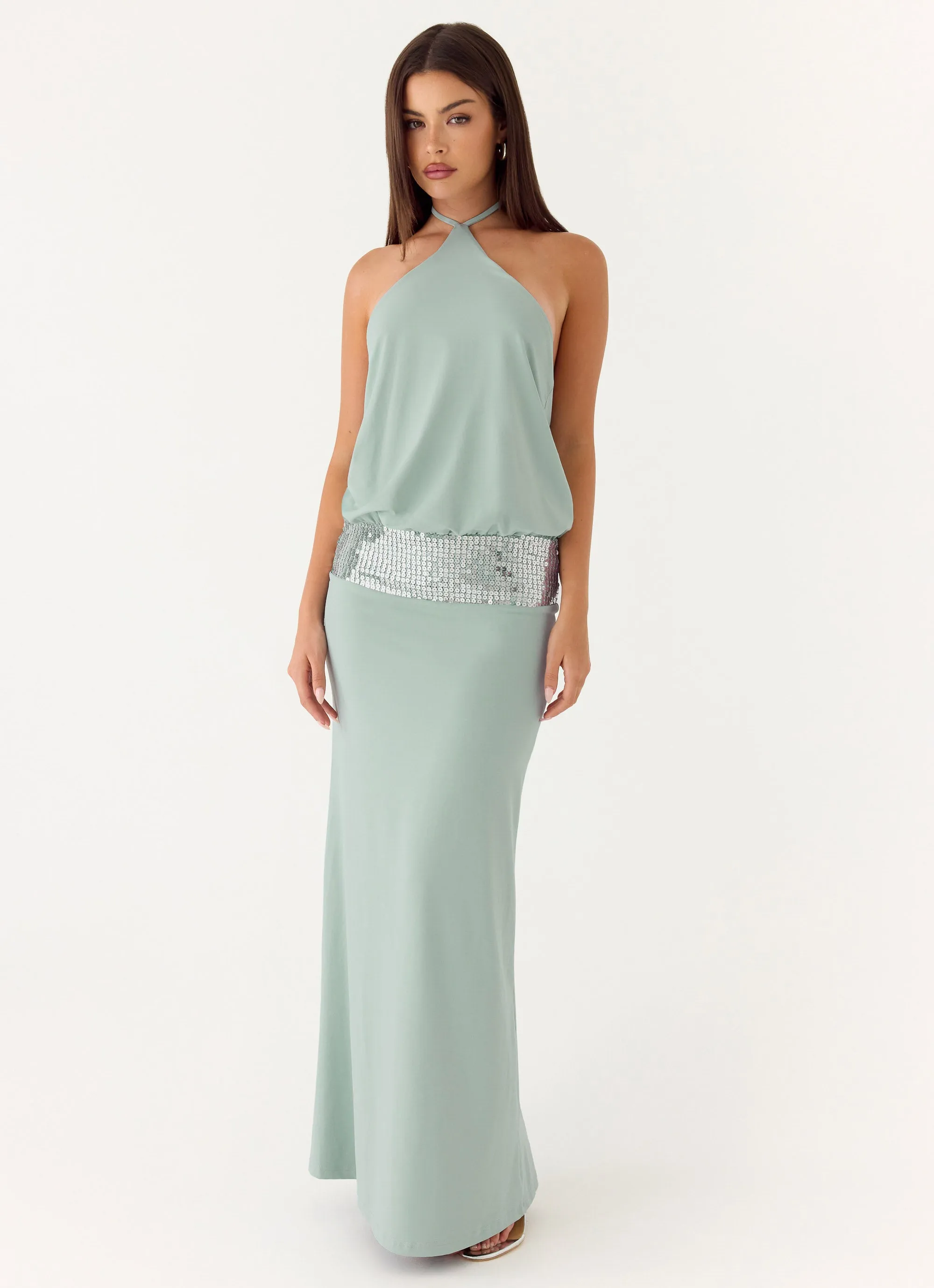Marcie Halter Maxi Dress - Mint sold by Peppermayo