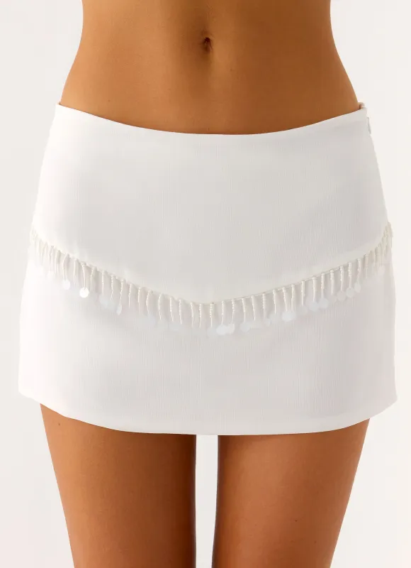Perfect Celebrity Beaded Mini Skirt - White sold by Peppermayo