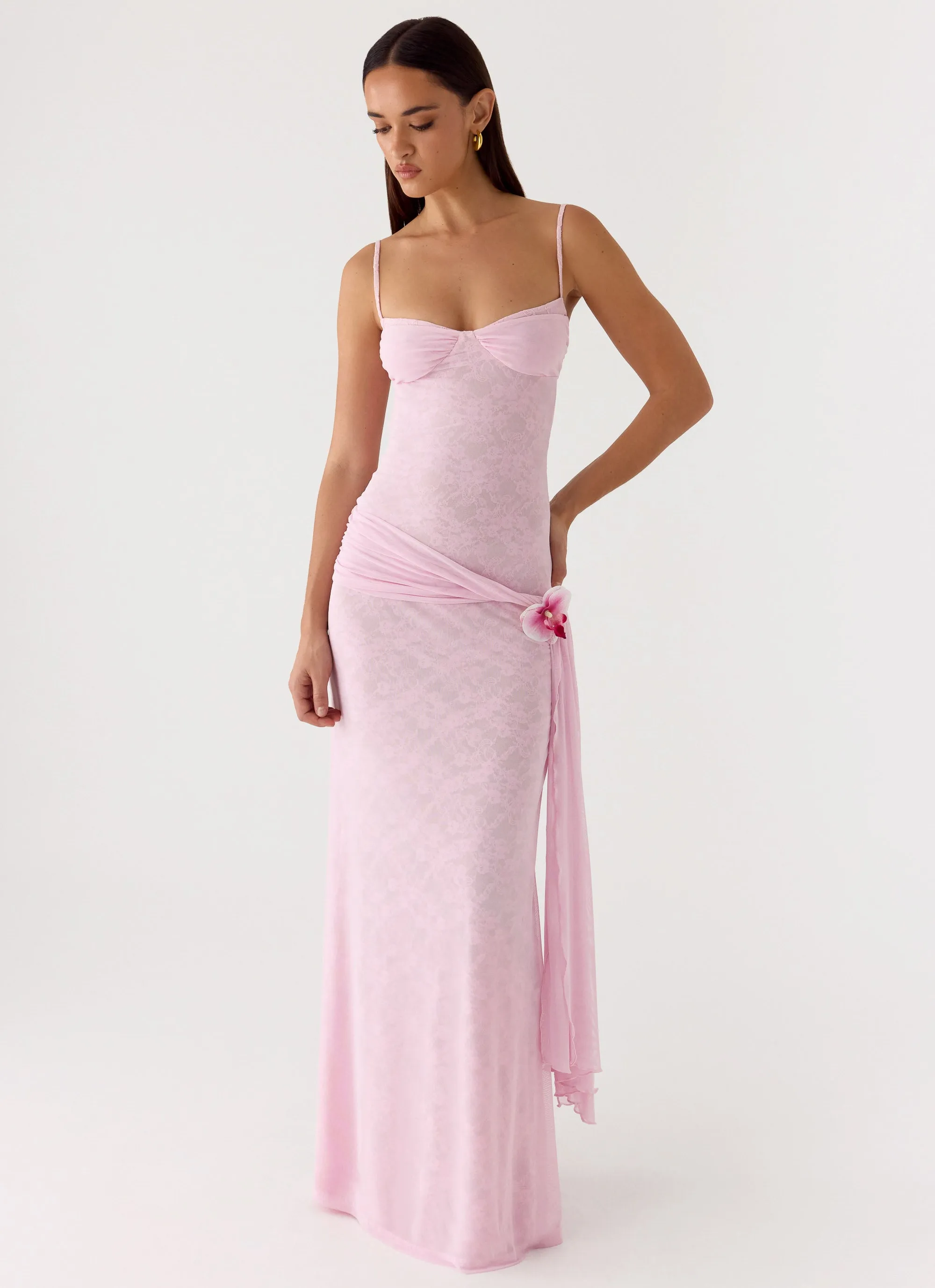 Natty Lace Mesh Maxi Dress - Petal Pink sold by Peppermayo product image thumbnail 4