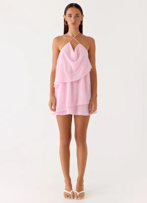 On The Go Beaded Mini Dress - Pink sold by Peppermayo
