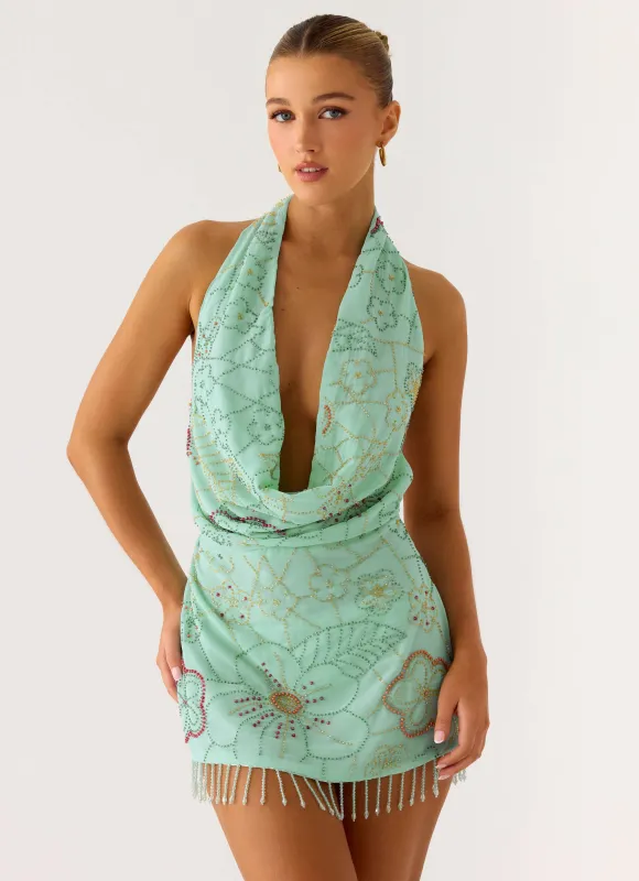 Outlaw Beaded Mini Dress - Mint Aqua made by Peppermayo
