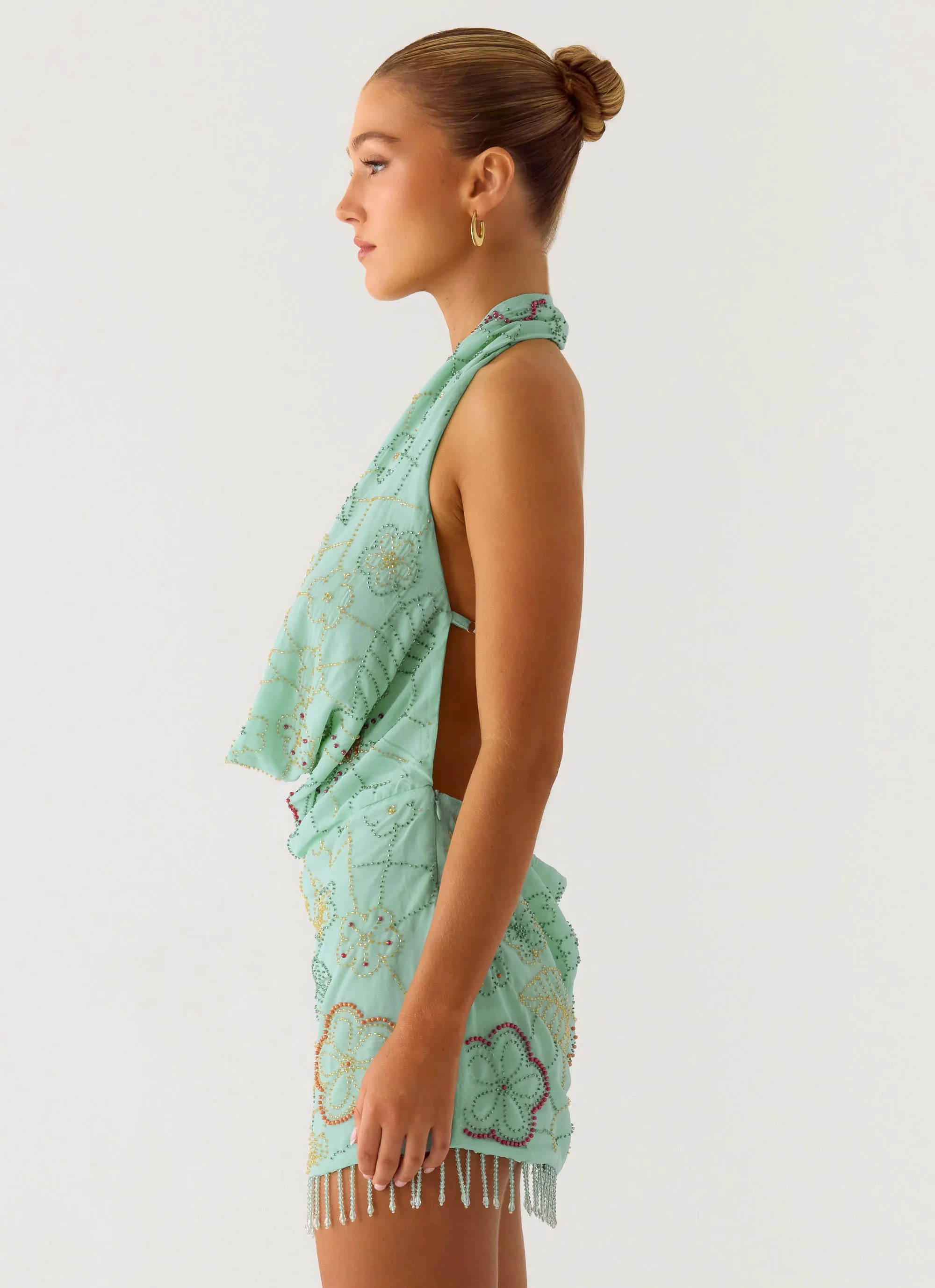 Outlaw Beaded Mini Dress - Mint Aqua sold by Peppermayo product image thumbnail 2