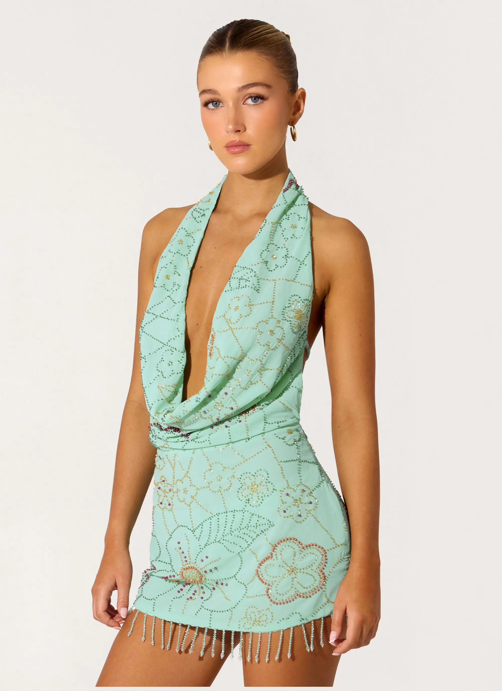 Outlaw Beaded Mini Dress - Mint Aqua sold by Peppermayo product image thumbnail 5