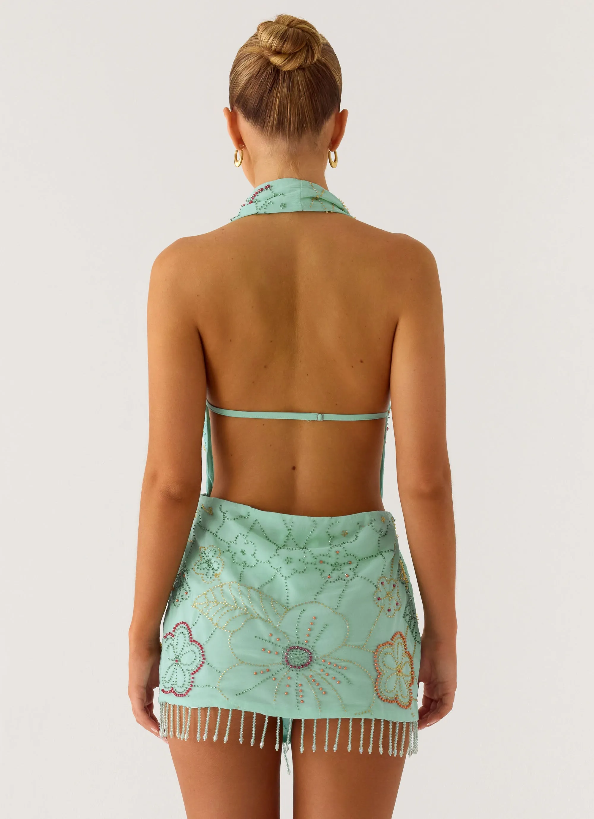 Outlaw Beaded Mini Dress - Mint Aqua sold by Peppermayo product image thumbnail 3