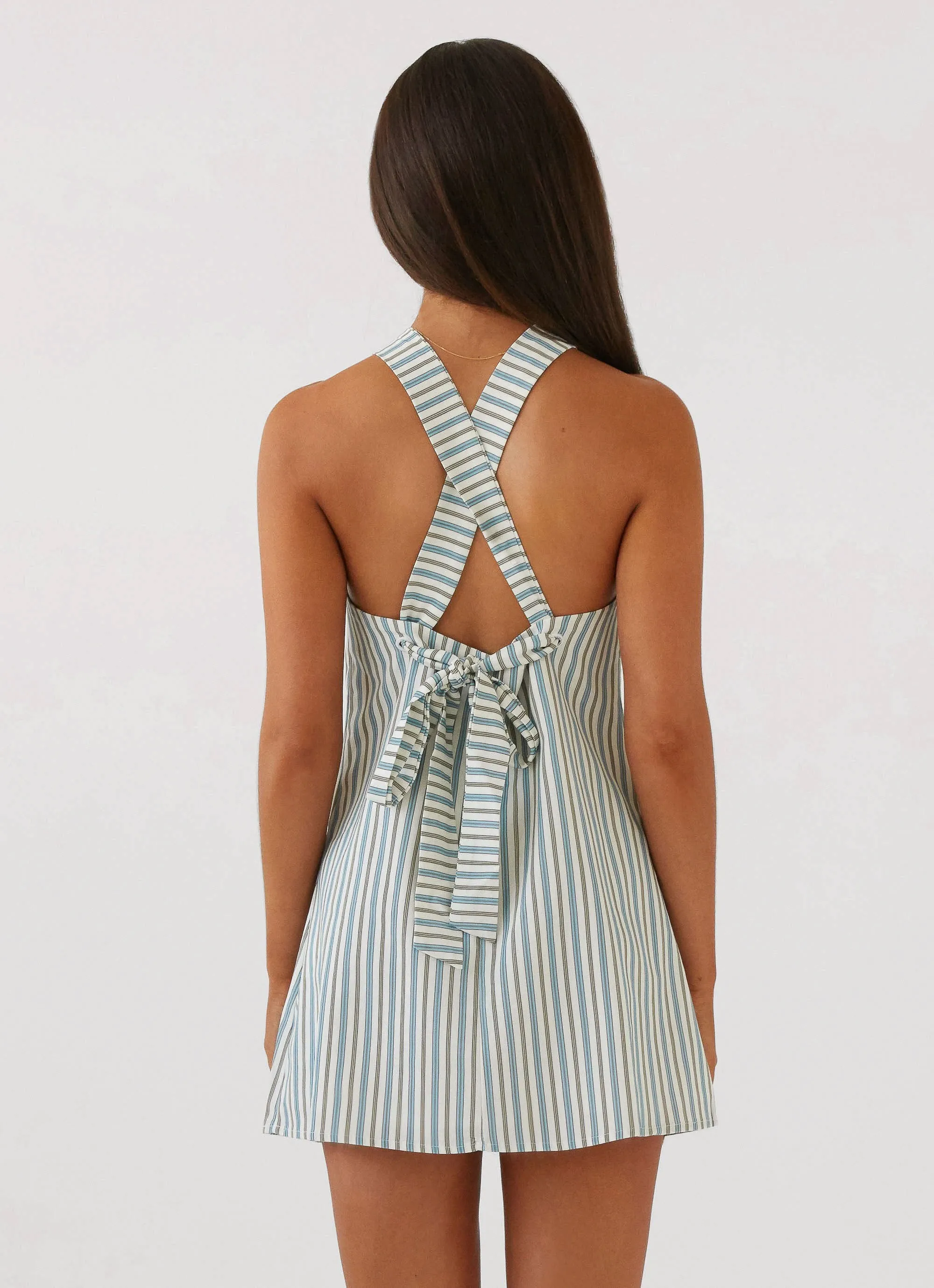 Keira Linen Mini Dress - Blue Choc Stripe sold by Peppermayo product image thumbnail 3