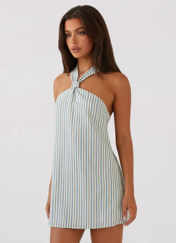 Keira Linen Mini Dress - Blue Choc Stripe sold by Peppermayo