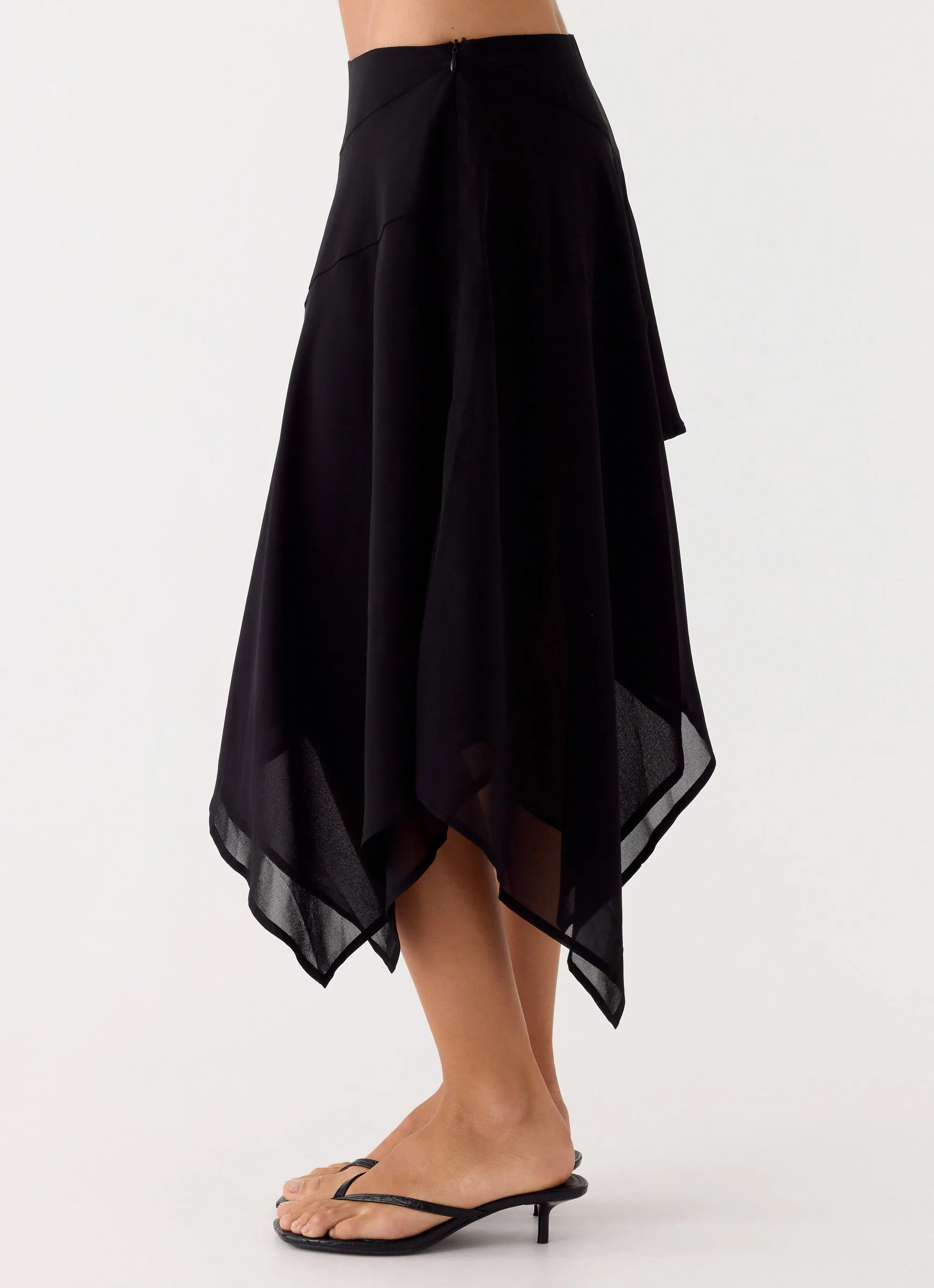 Kia Low Rise Asymmetrical Midi Skirt - Black sold by Peppermayo product image thumbnail 3