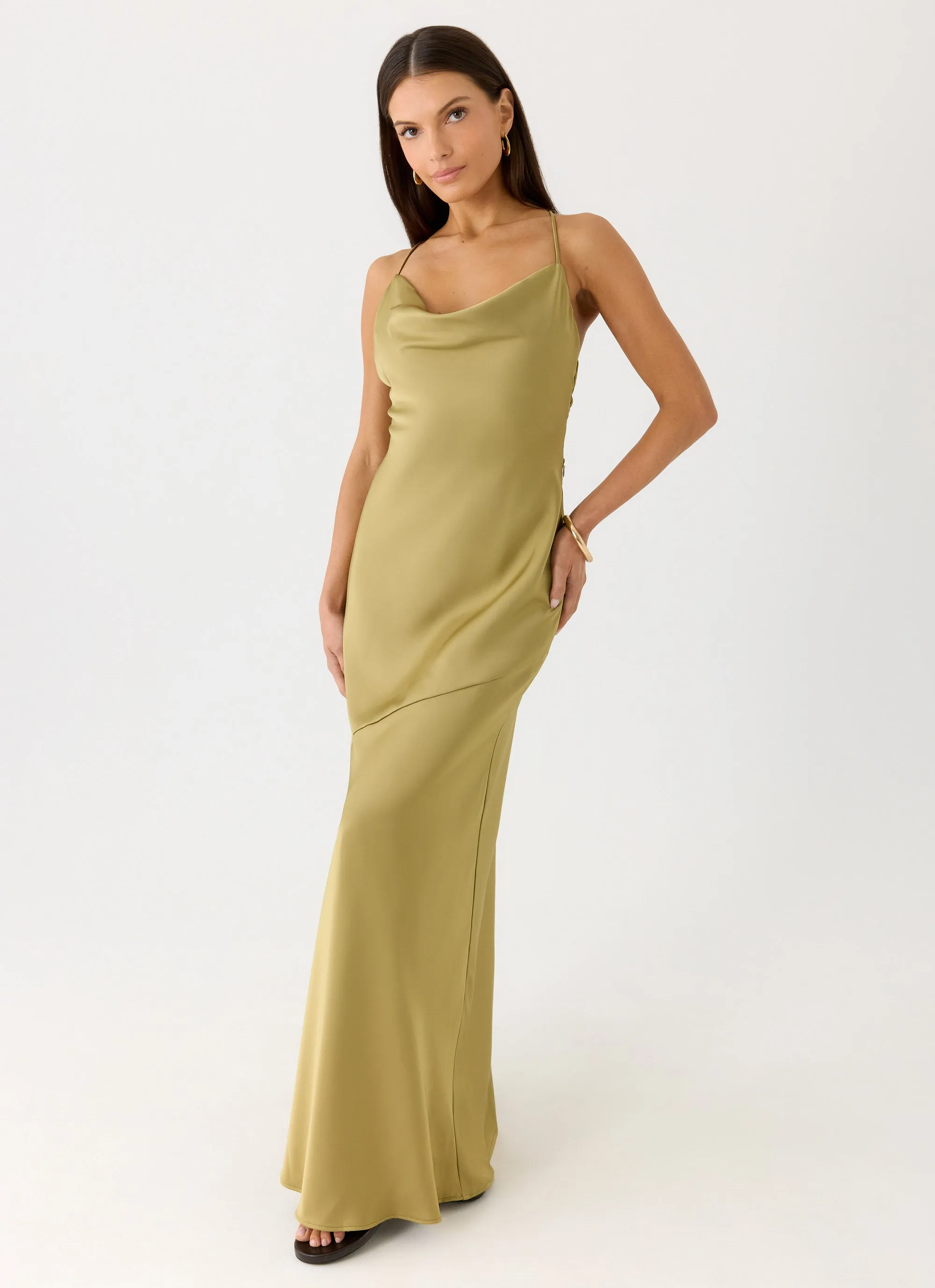 Darius Maxi Dress - Green Olive sold by Peppermayo