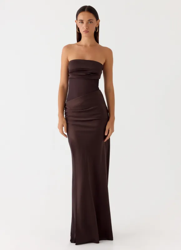 Champagne Skies Maxi Dress - Chocolate sold by Peppermayo