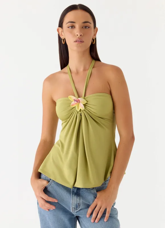 Corah Halter Top - Green Olive sold by Peppermayo