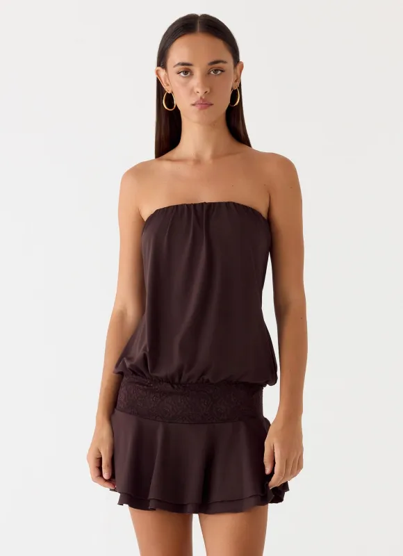 Noreen Strapless Mini Dress - Chocolate Torte made by Peppermayo