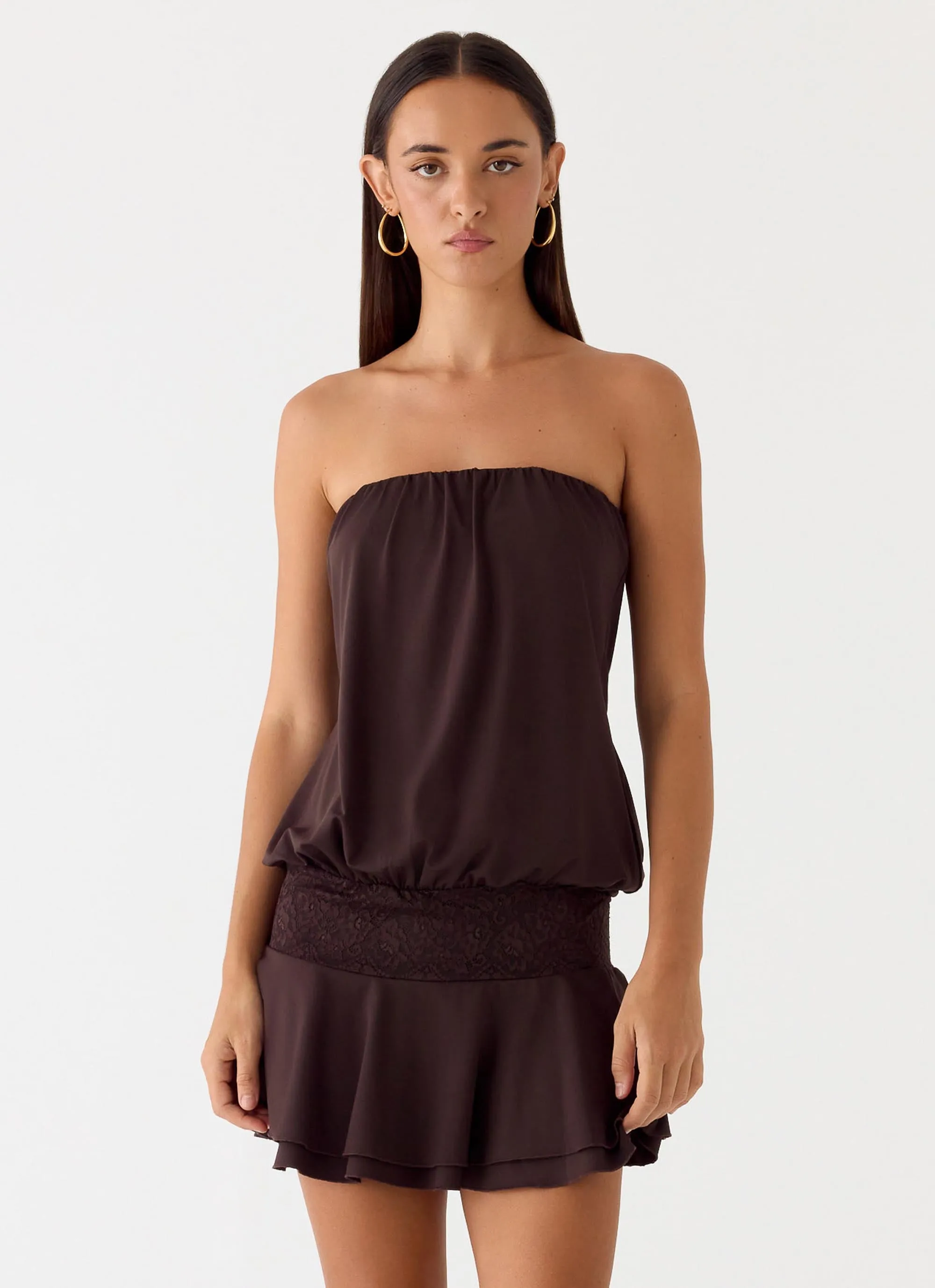 Noreen Strapless Mini Dress - Chocolate Torte sold by Peppermayo