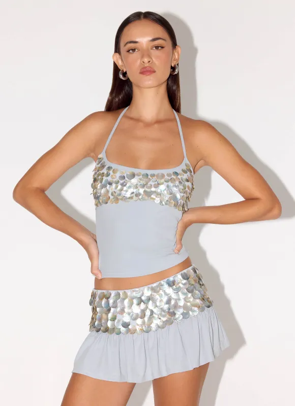 Merinda Halter Top - Misty Blue sold by Peppermayo