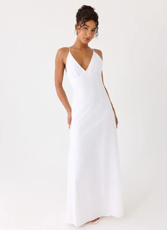 Calianna Linen Maxi Dress - White sold by Peppermayo