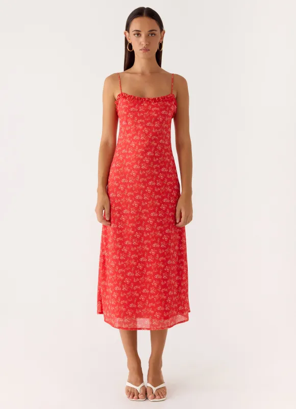 Kahlo Midi Dress - Magenta Red Rose sold by Peppermayo