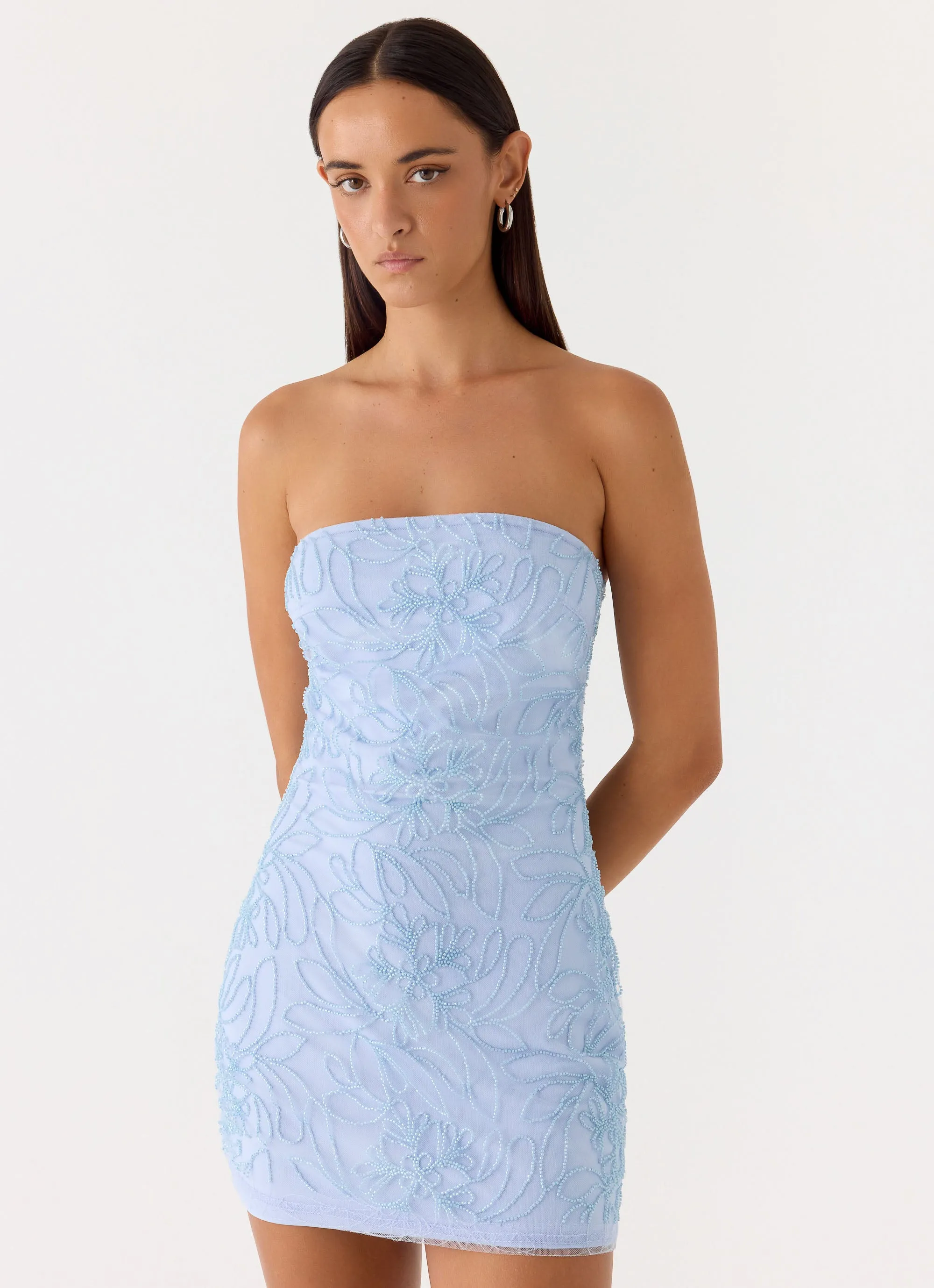 Dangerous Kind Beaded Mini Dress - Blue sold by Peppermayo