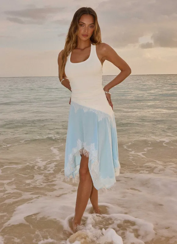 Brionee Midi Dress - Pale Blue & White made by Peppermayo