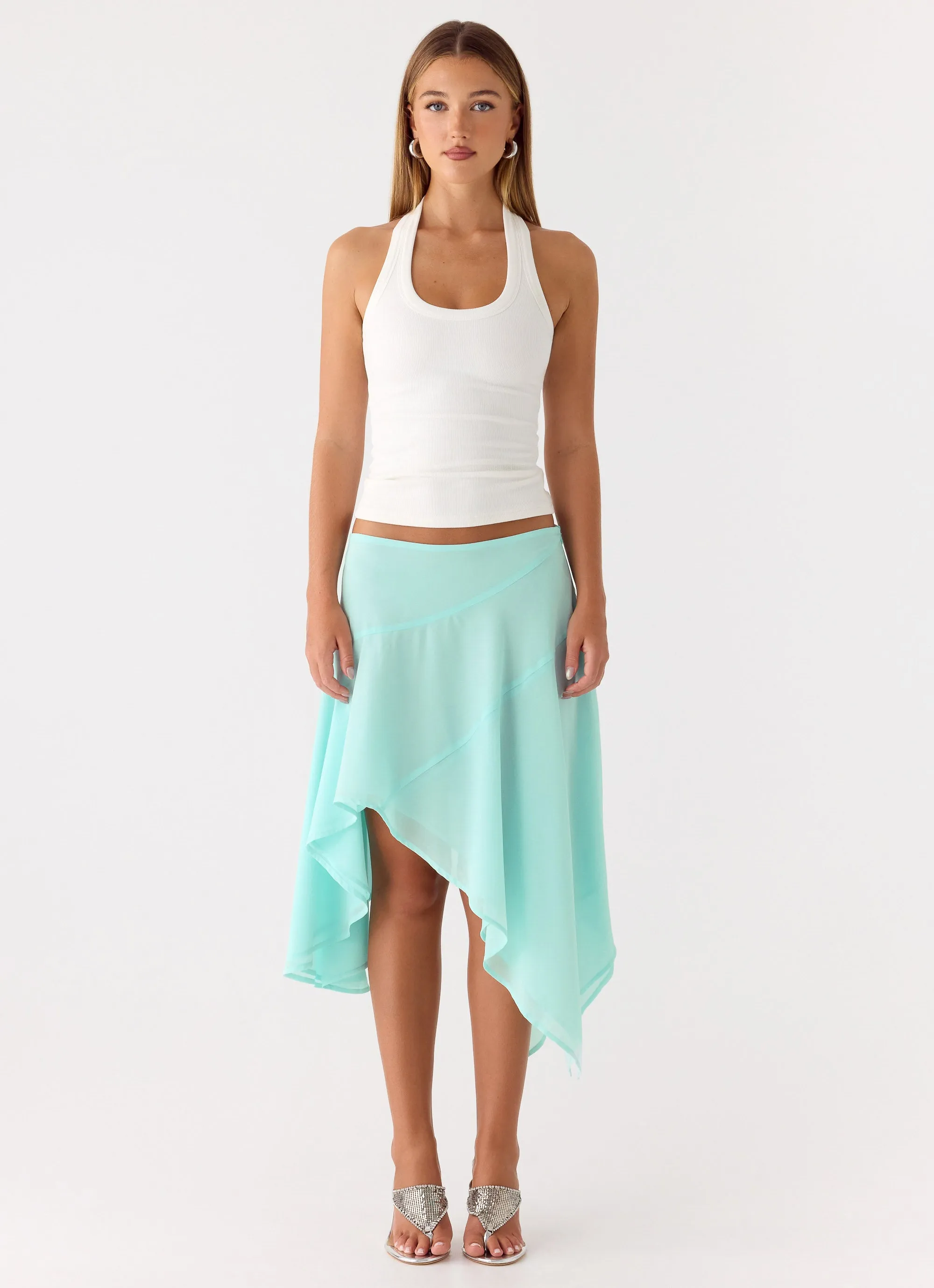 Kia Low Rise Asymmetrical Midi Skirt - Aqua sold by Peppermayo product image thumbnail 2