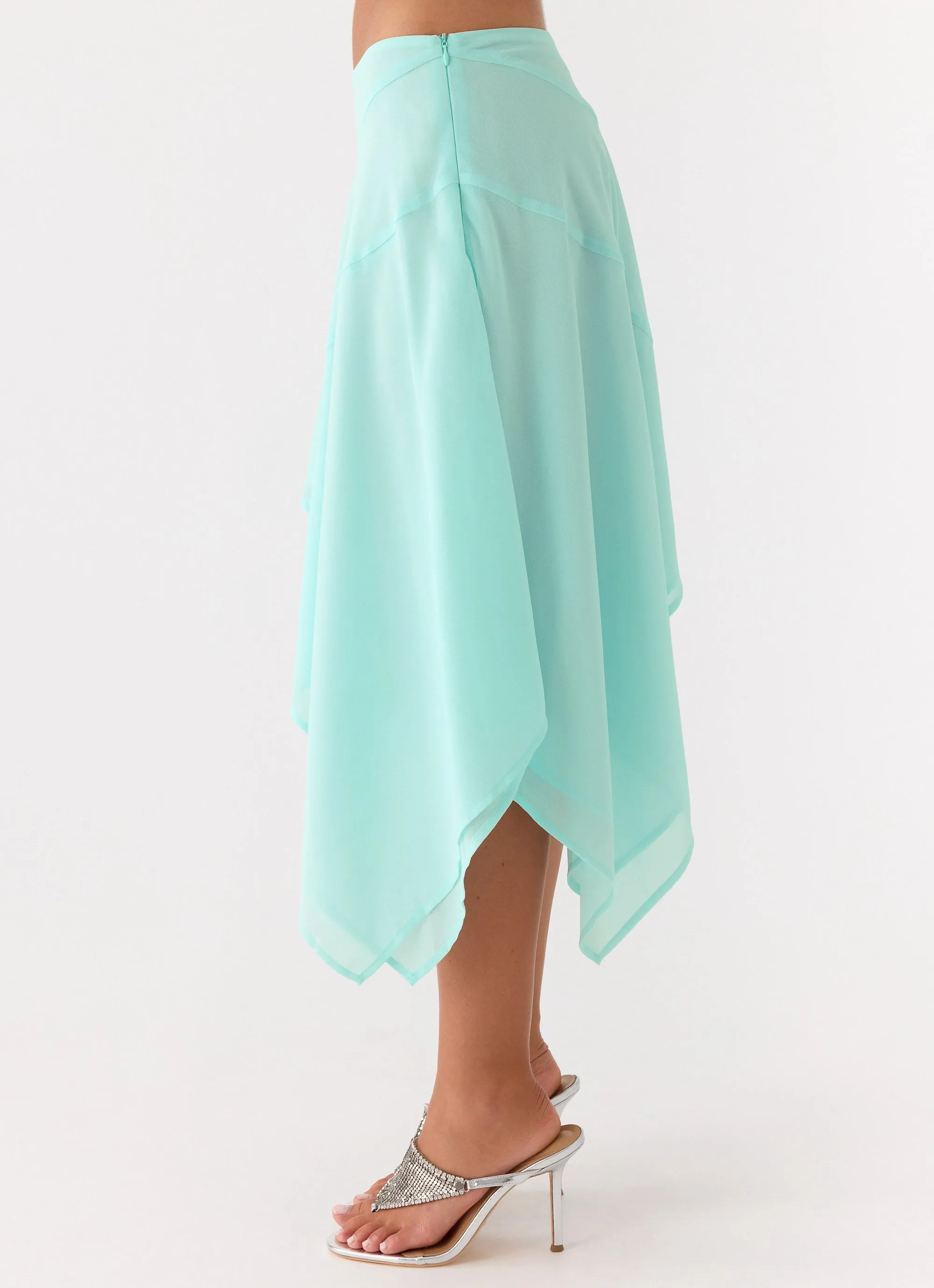 Kia Low Rise Asymmetrical Midi Skirt - Aqua sold by Peppermayo product image thumbnail 3