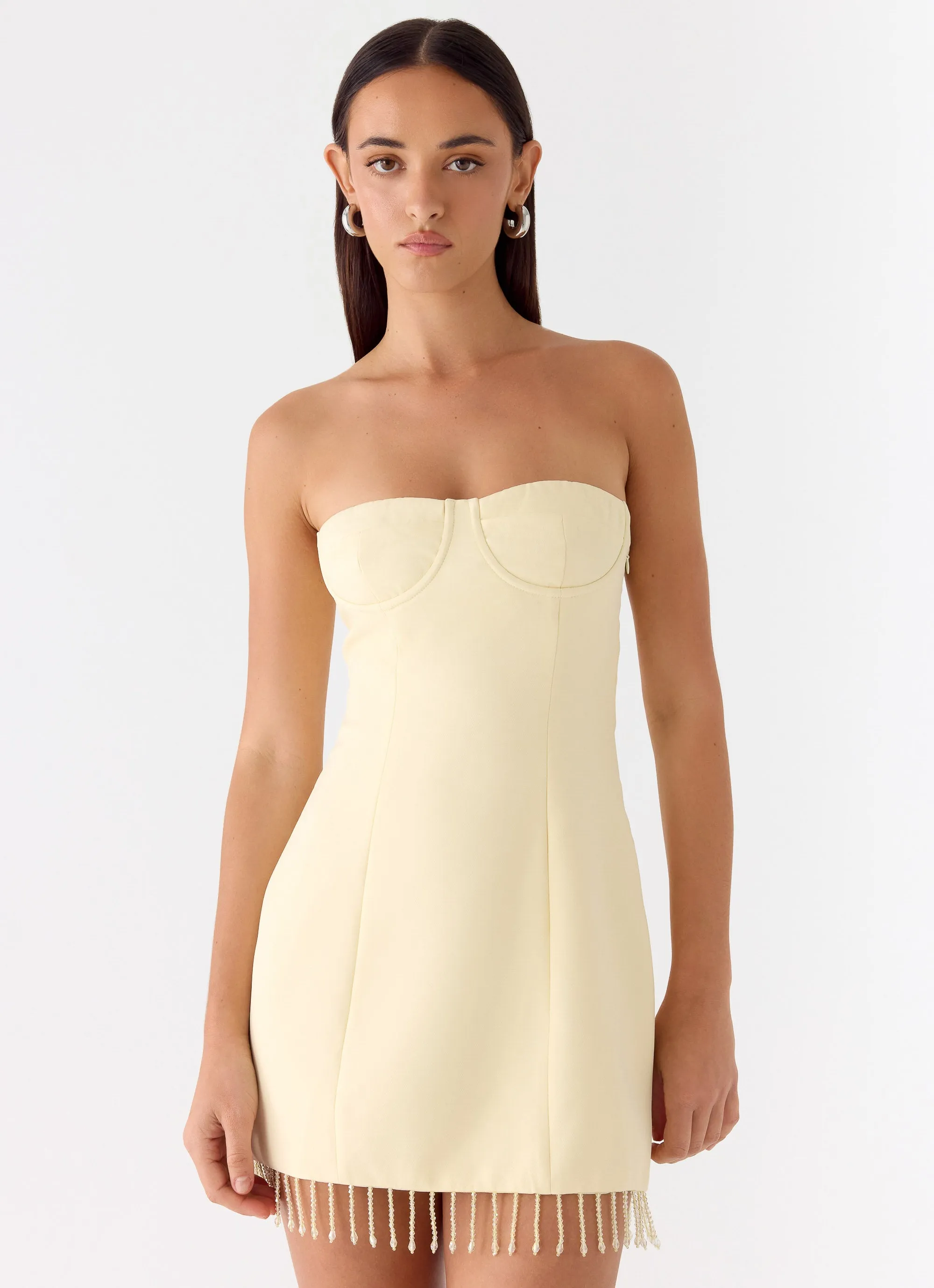 Arista Strapless Mini Dress - Yellow sold by Peppermayo