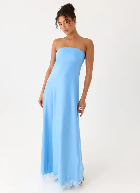 Yanina Strapless Maxi Dress - Blue made by Peppermayo