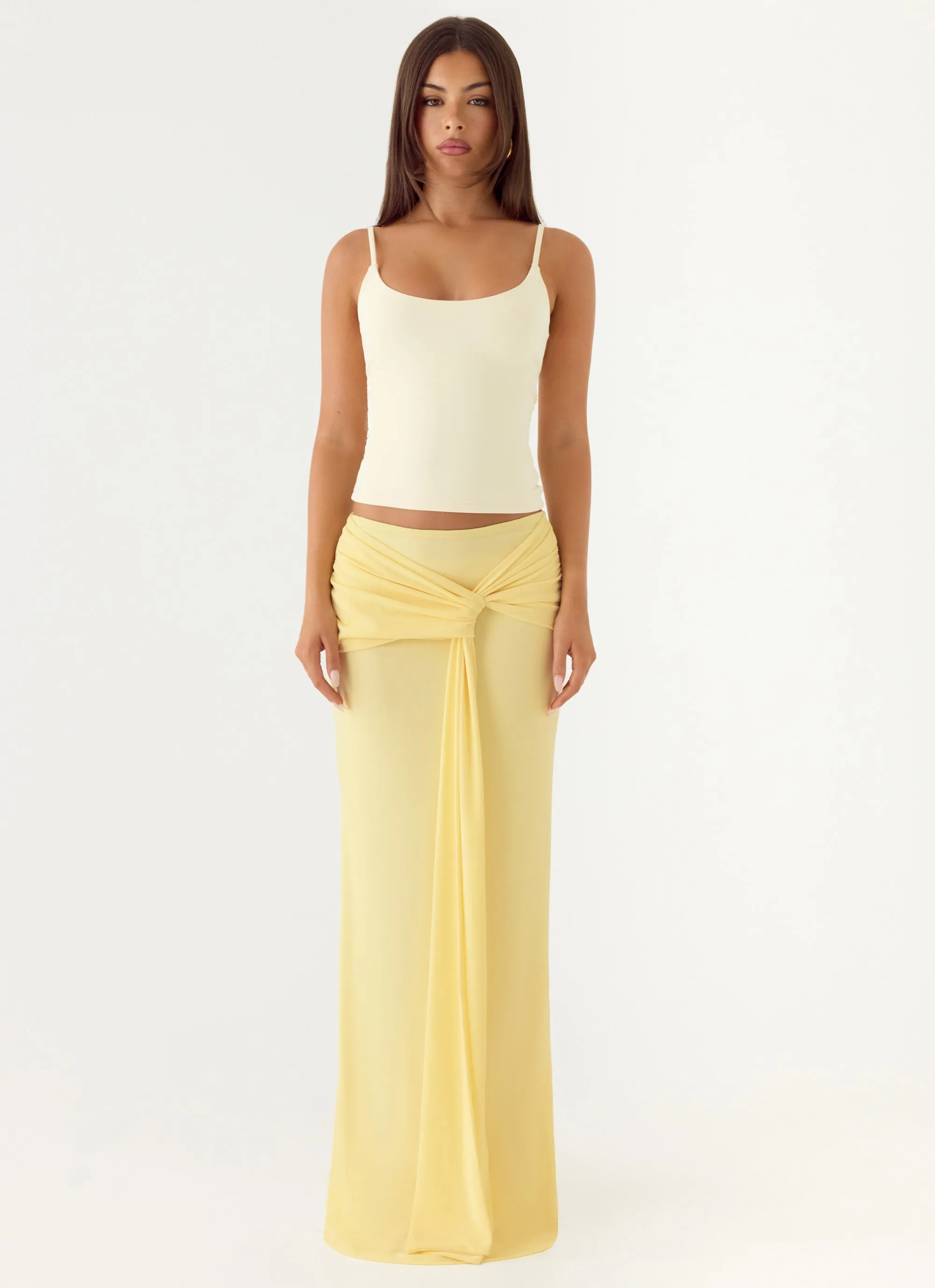 In Destiny Wrap Maxi Skirt - Yellow sold by Peppermayo
