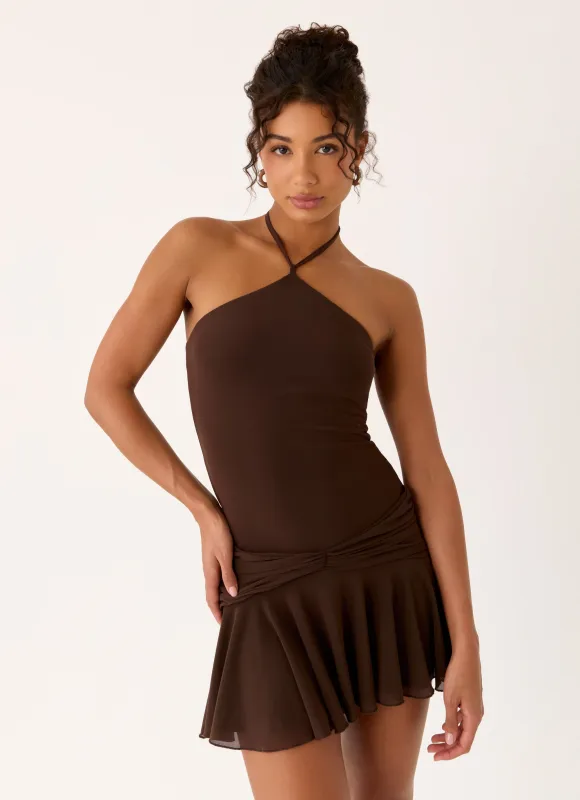 Elektra Mini Dress - Chocolate sold by Peppermayo